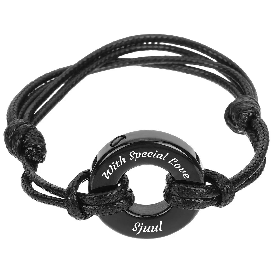 Urn Armband - Verstelbaar leer + Askamer van Edelstaal met Gravure