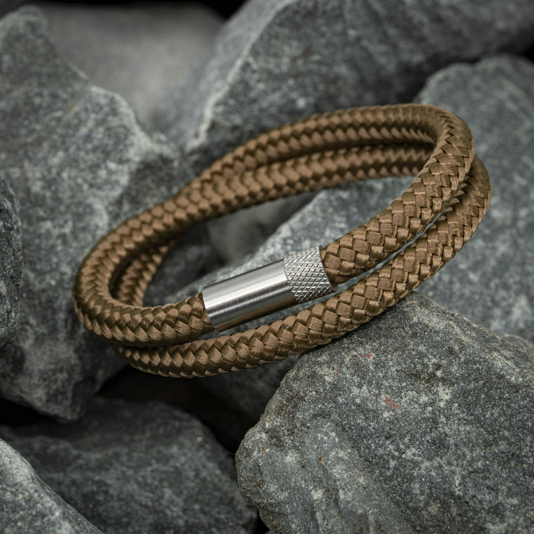 Elite armband zilver - Bruin touw