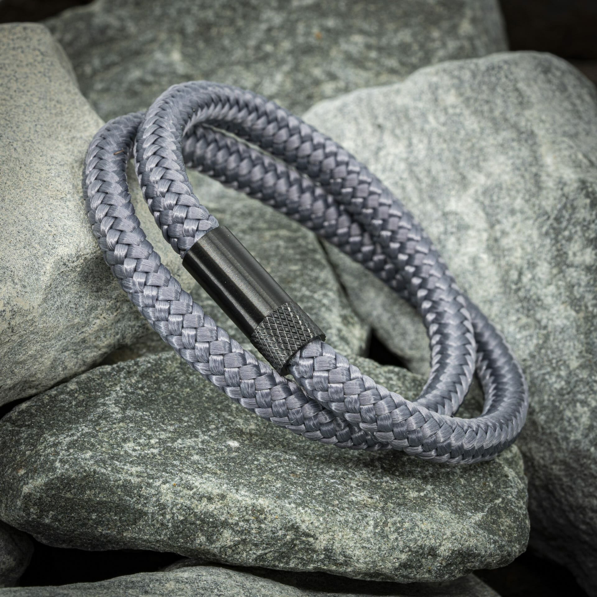 Elite armband zwart - Grijs touw