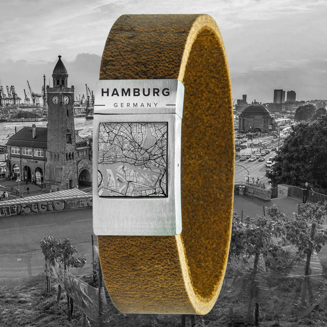 Stadskaart Armband Amsterdam <b>Vintage</b> leer