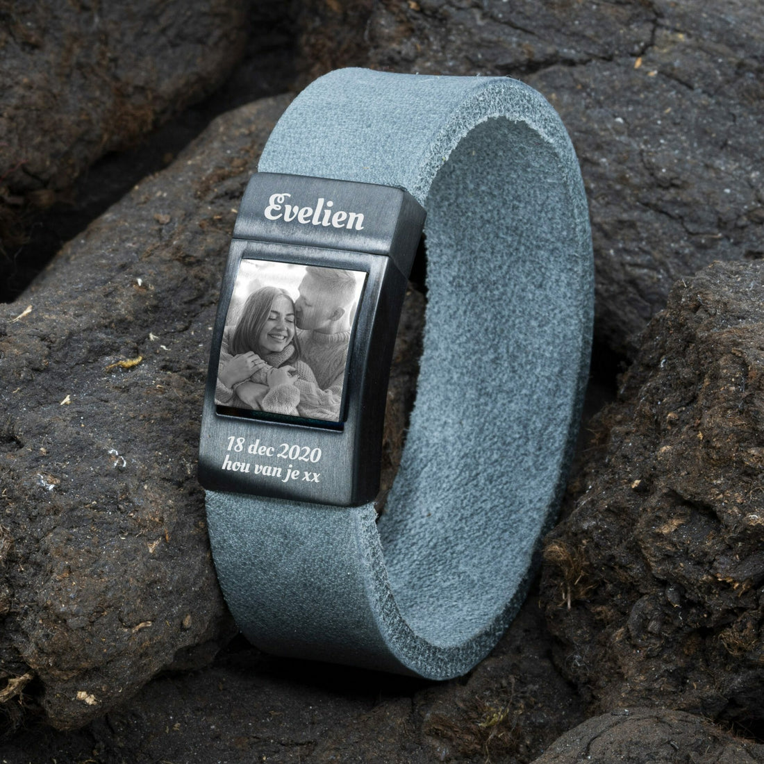 Foto-armband Dames Armband met Foto <b>grijs</b> leer
