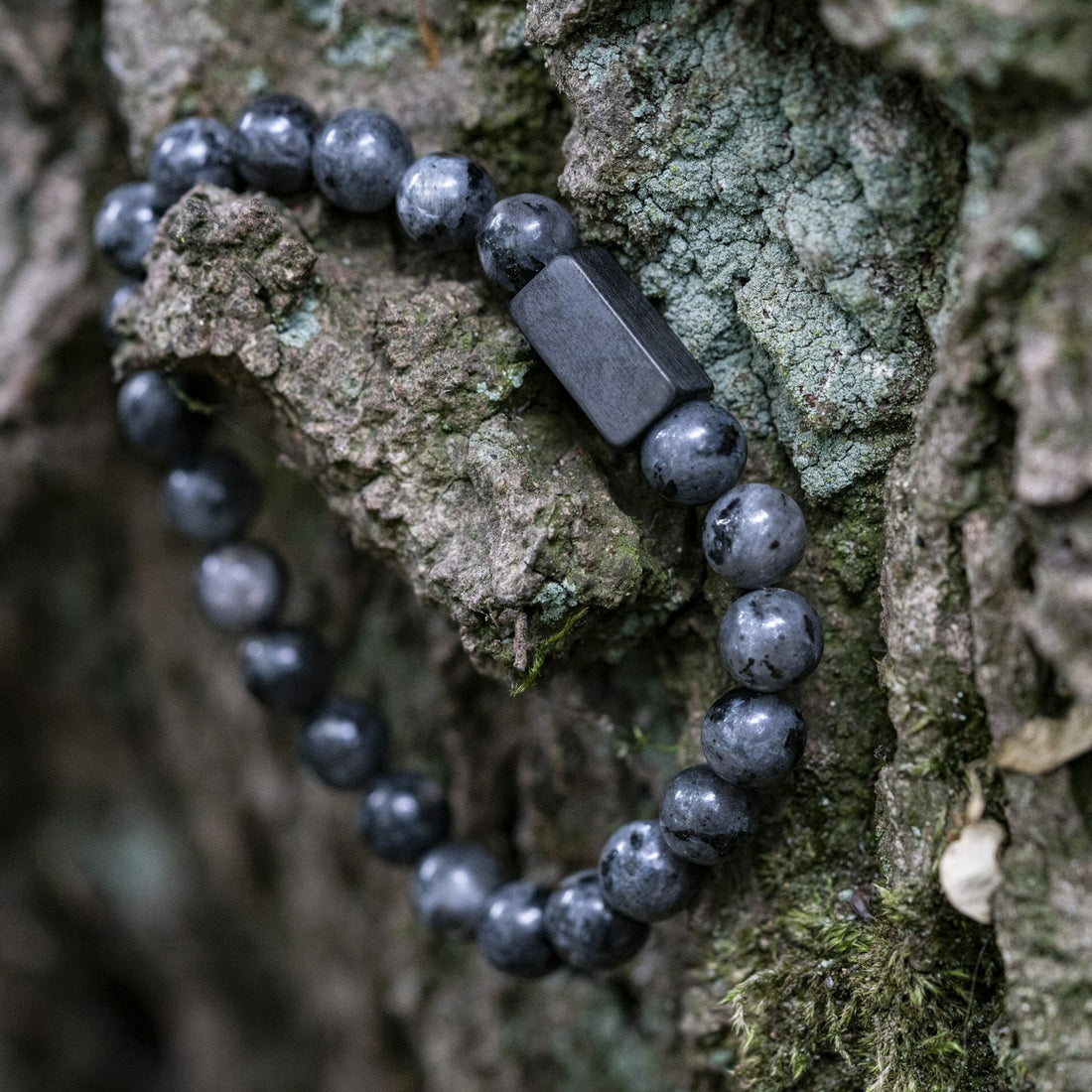 Vingerafdruk Zwarte Labradoriet - Natuurstenen kralen Armband