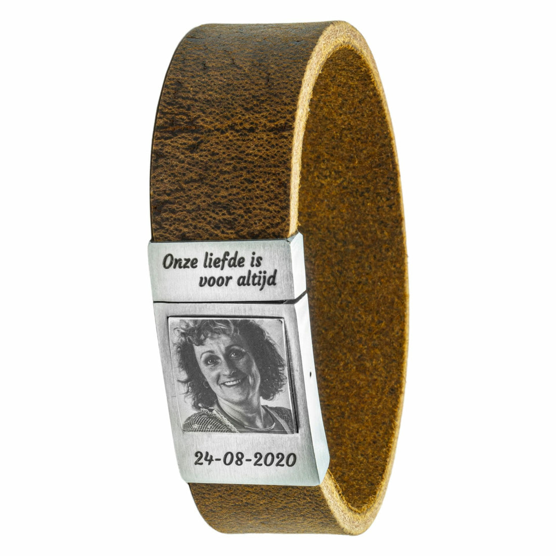 <b>Vintage</b> leren Fotoarmband met eigen foto