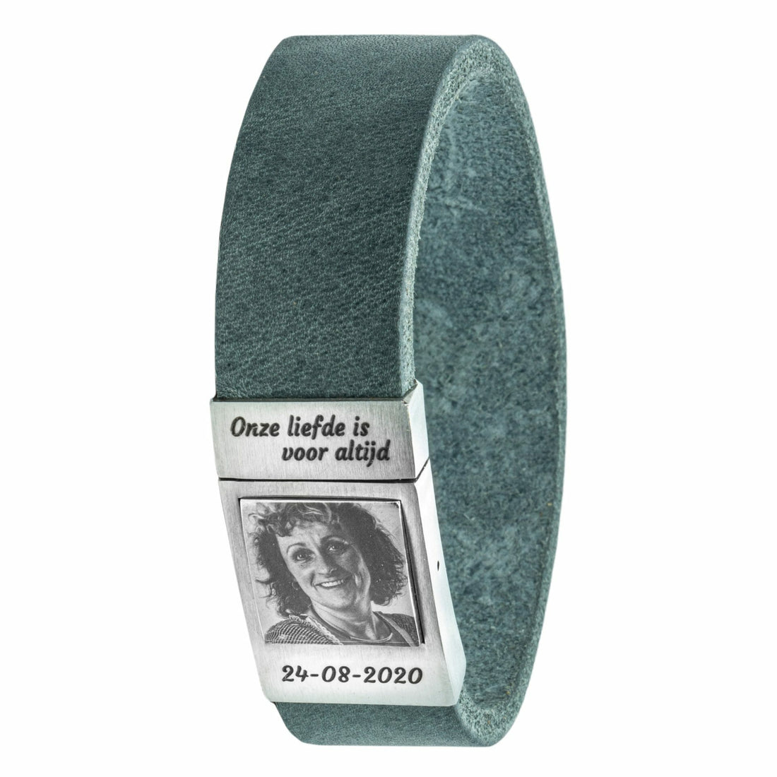 <b>Grijze leren</b> Fotoarmband met eigen foto