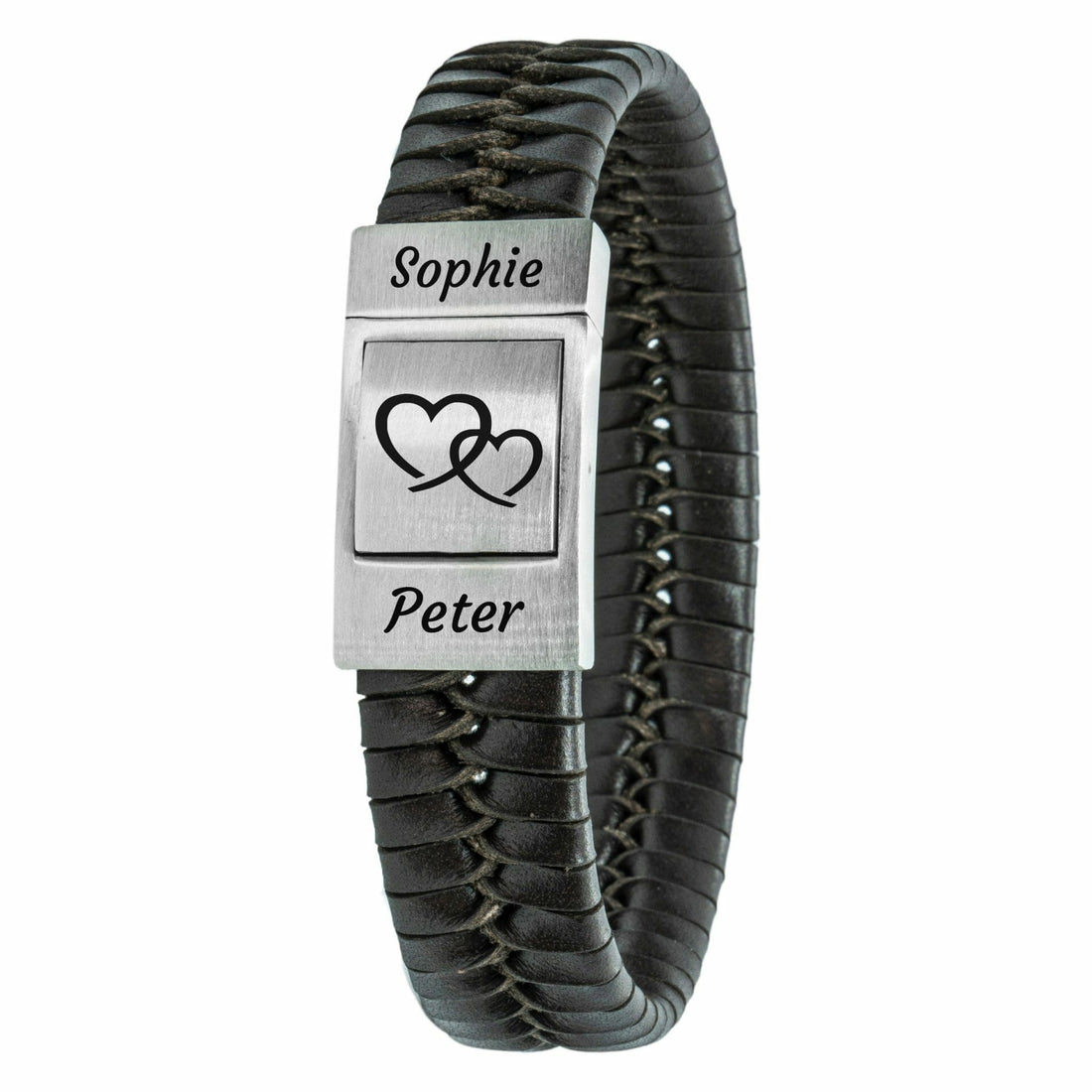 Eigen tekst en symbool Armband Gevlochten leer