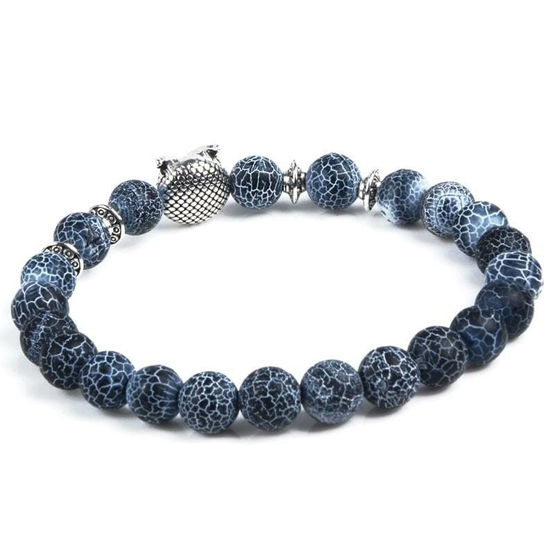 Wijze uil armband – 🦉 Blauwe Frosted Agaat kralen