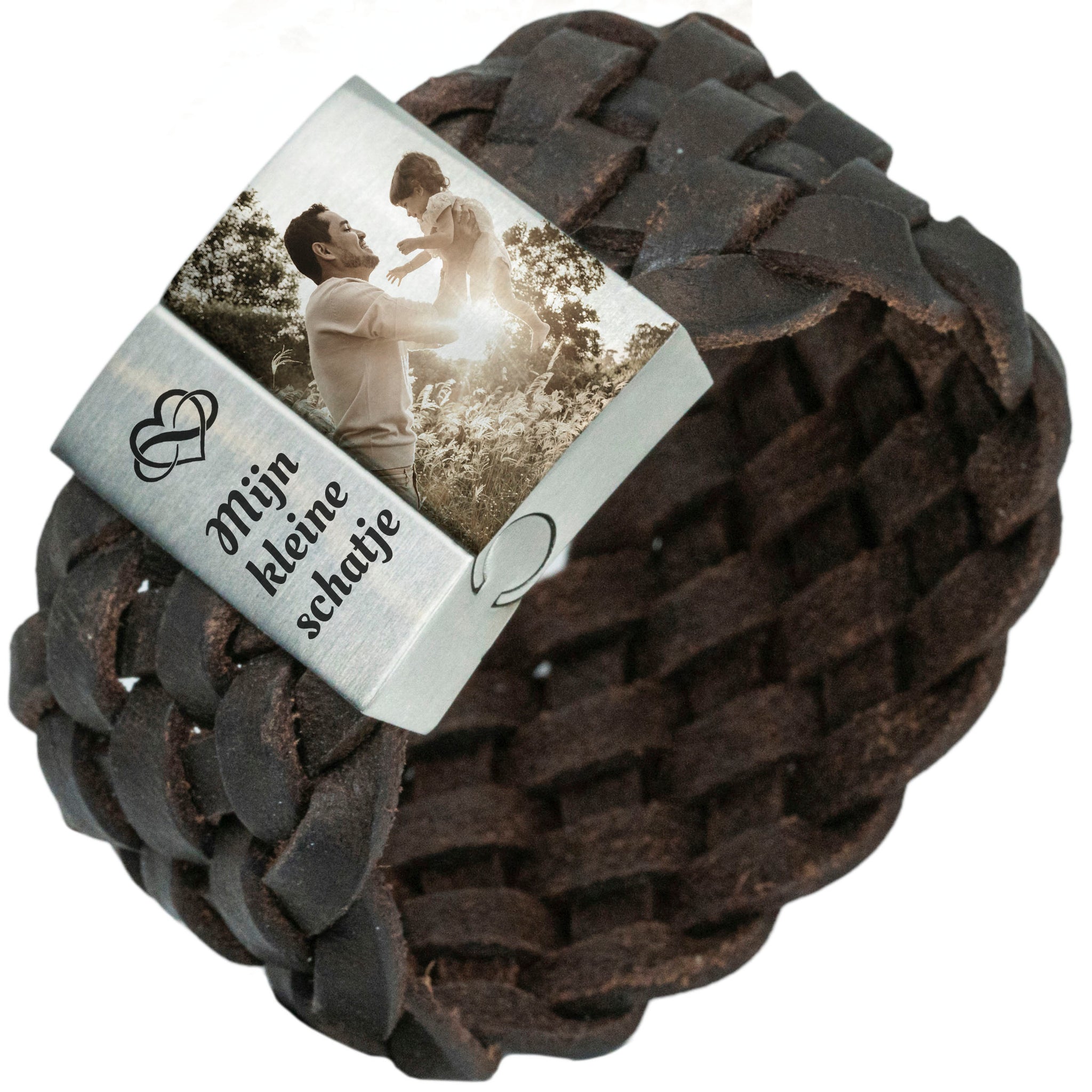 Fotoarmband gevlochten leer Bruin of Zwart - Eigen Foto op armband