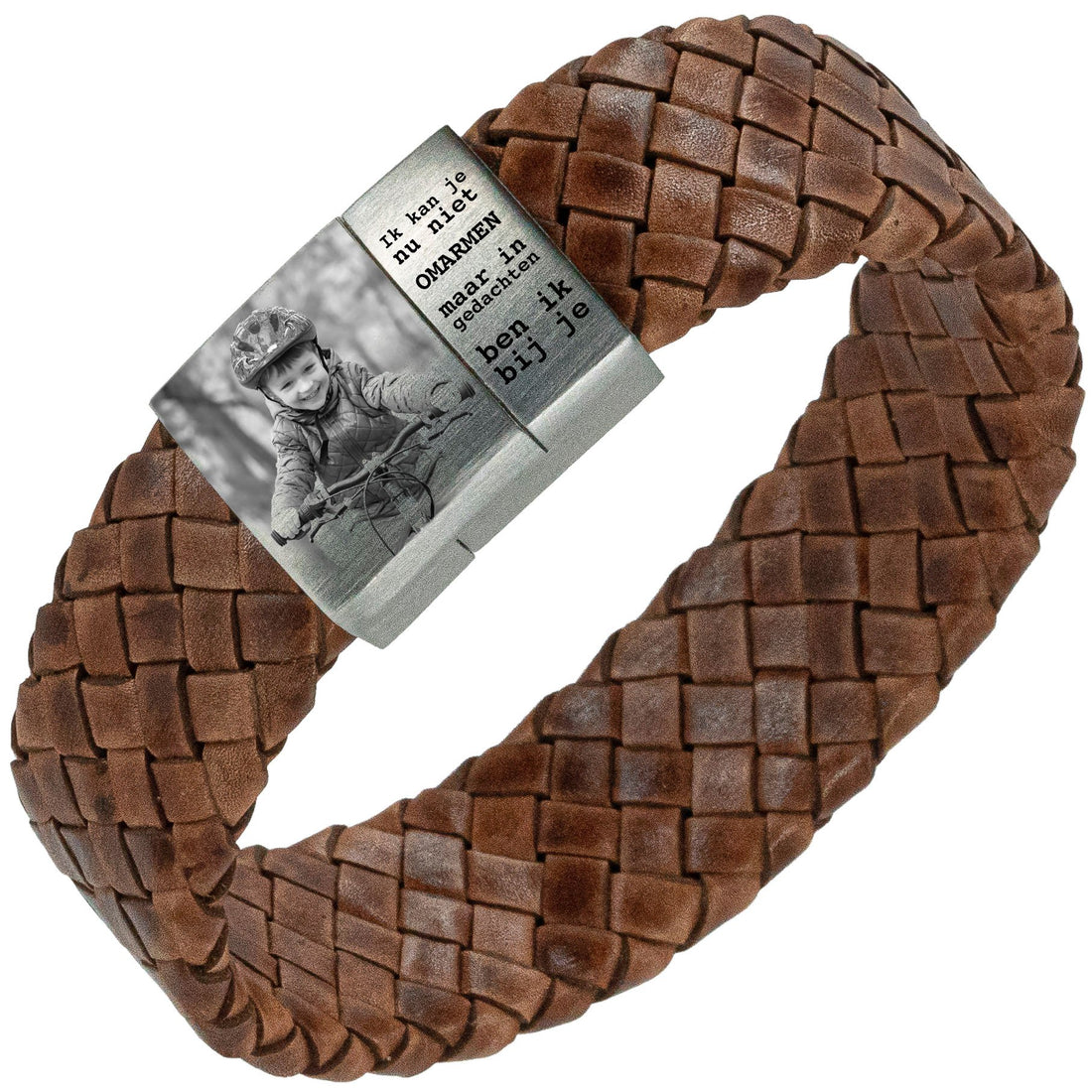 Fotoarmband met eigen afbeelding - zwart Gevlochten leren Armband met Foto gravure