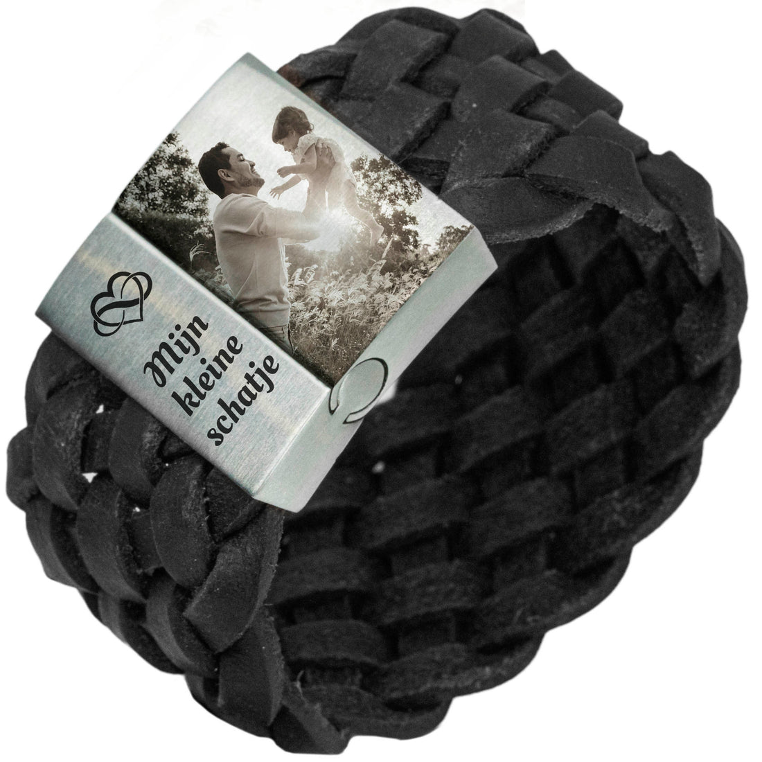 Fotoarmband gevlochten leer Bruin of Zwart - Eigen Foto op armband