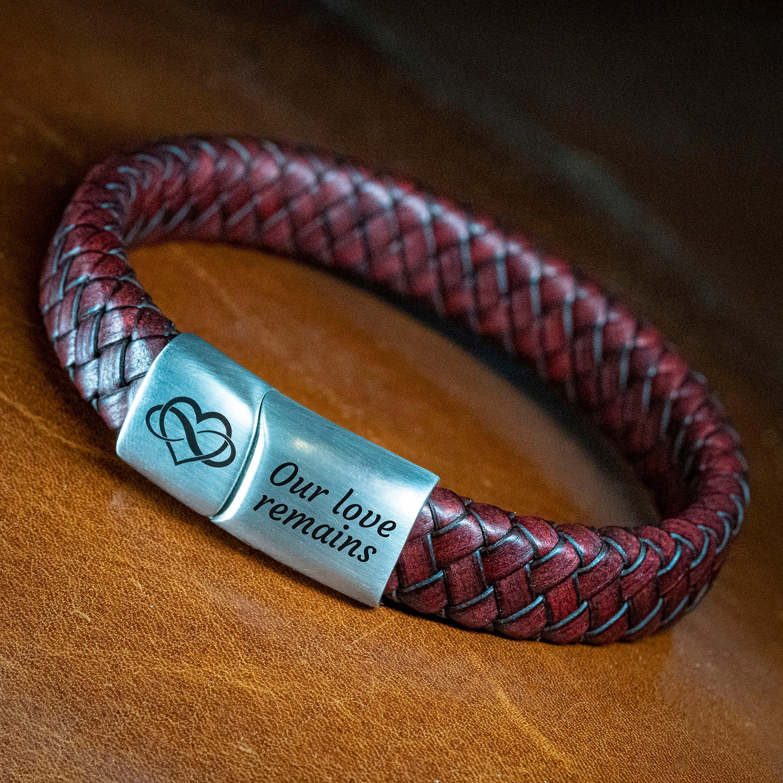 Oneindige liefdes armband (Infinity heart) - Gevlochten leer