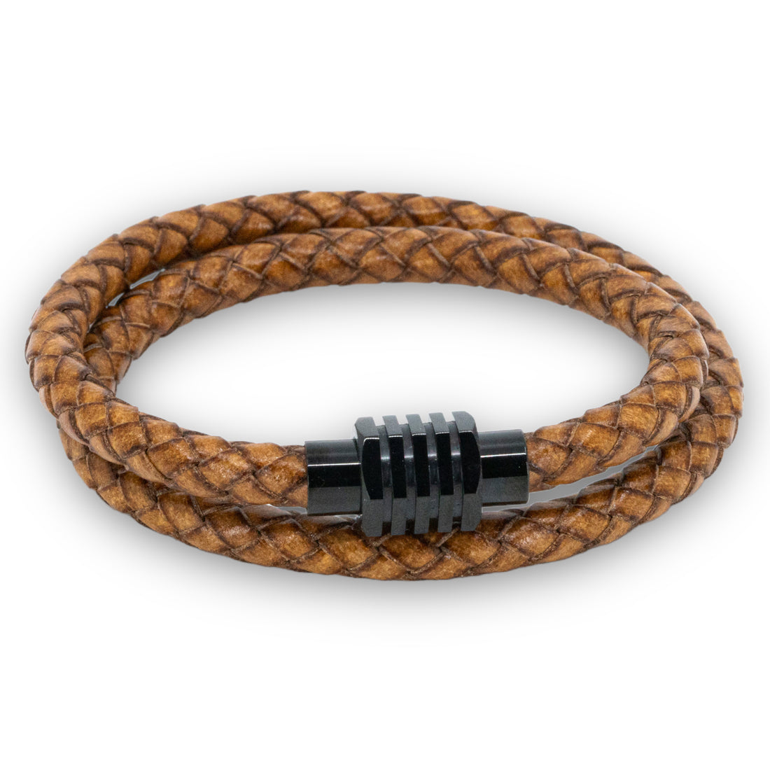 Bruine dubbel gevlochten armband | Italiaans Valiano™ leer