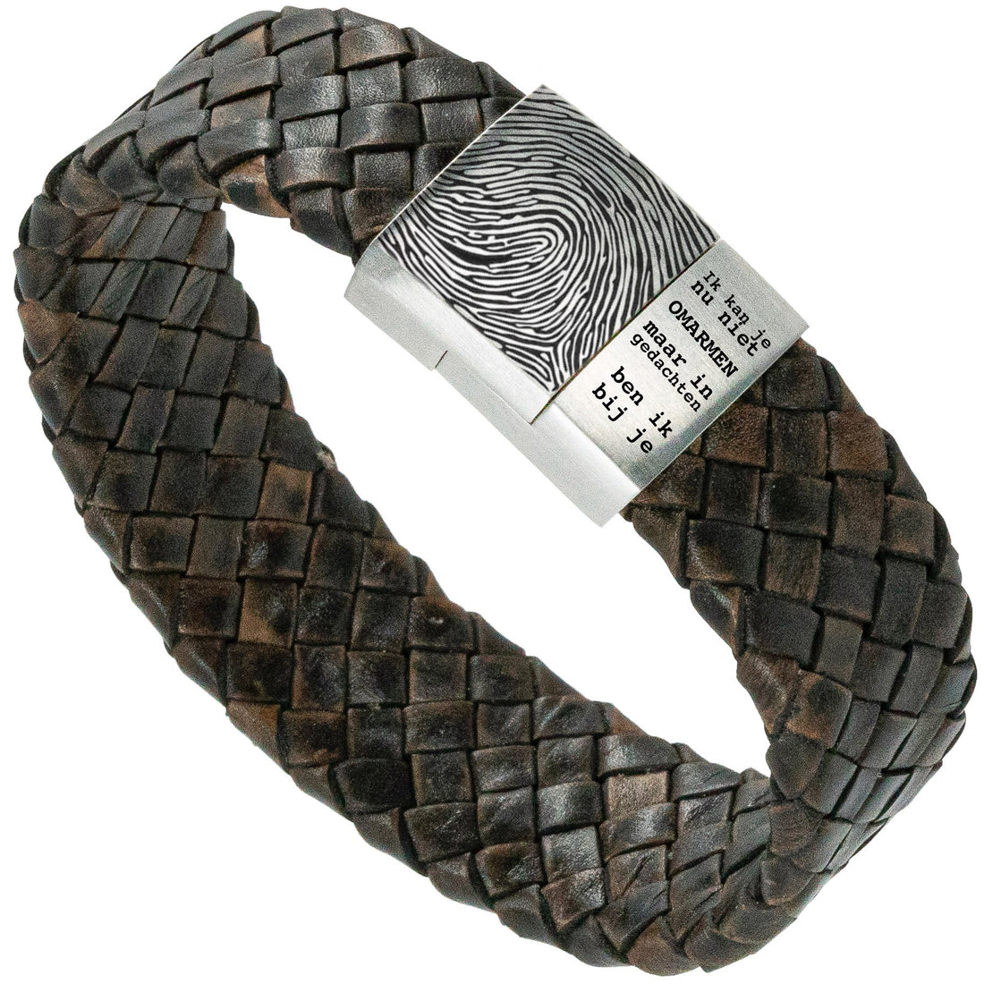 Vingerafdruk op armband maken - zwart Gevlochten leren Armband