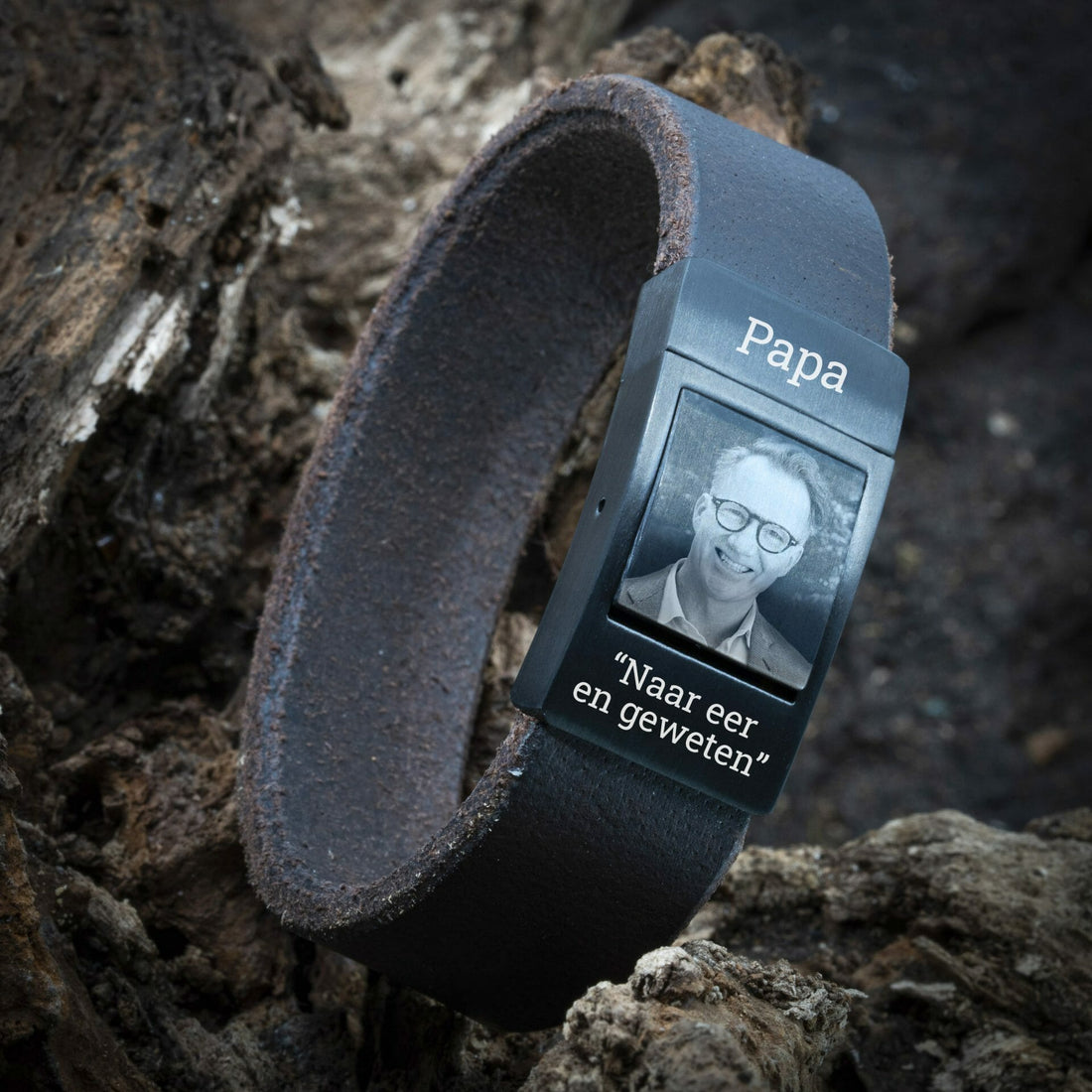 Eigen Foto op armband - Zwart leren Armband met Foto gravure